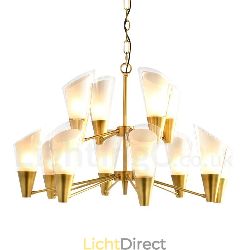 12 Licht Retro Rustieke Luxe Messing Hanglamp Kroonluchter met Glazen Kap