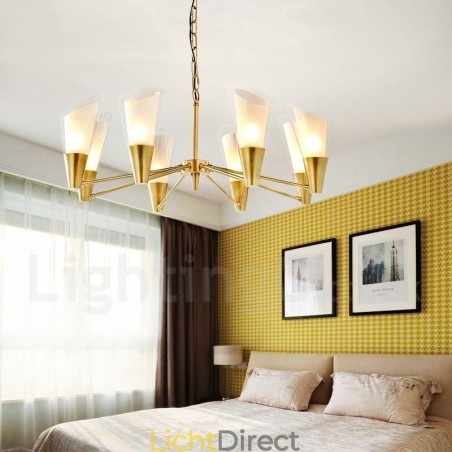 8-lichts retro rustieke luxe messing hanglamp kroonluchter met glazen kap 8-lichts retro rustieke luxe messing hanglamp kroonluchter met glazen kap