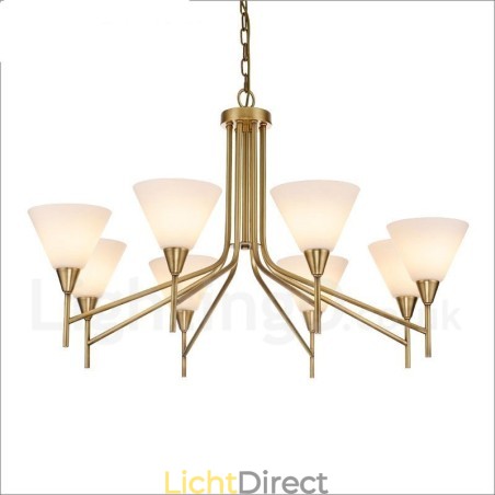 8-lichts retro rustieke luxe messing hanglamp kroonluchter met glazen kap 8-lichts retro rustieke luxe messing hanglamp kroonluchter met glazen kap
