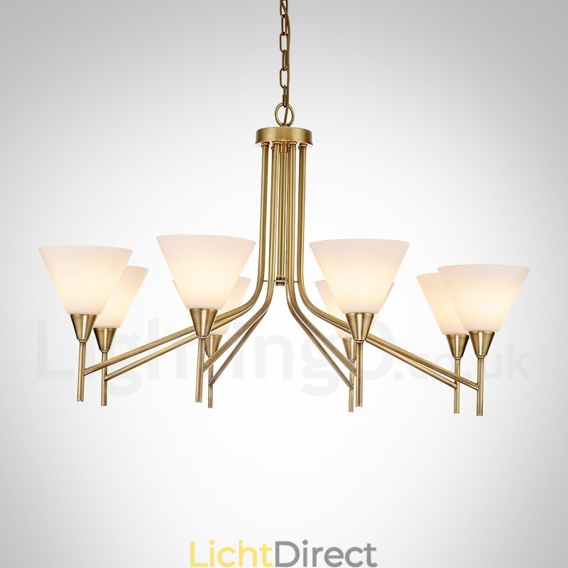 8-lichts retro rustieke luxe messing hanglamp kroonluchter met glazen kap