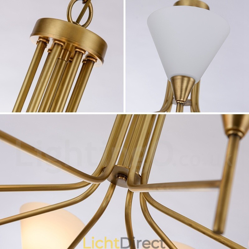 8-lichts retro rustieke luxe messing hanglamp kroonluchter met glazen kap