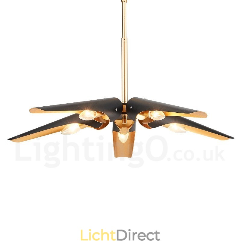 5-lichts retro rustieke luxe aluminiumlegering hanglamp kroonluchter met aluminiumlegering kap