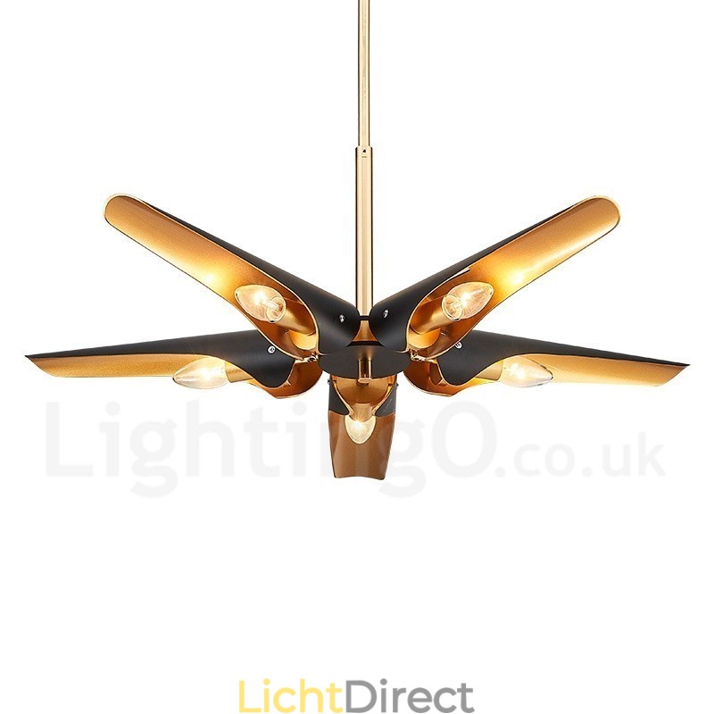 5-lichts retro rustieke luxe aluminiumlegering hanglamp kroonluchter met aluminiumlegering kap