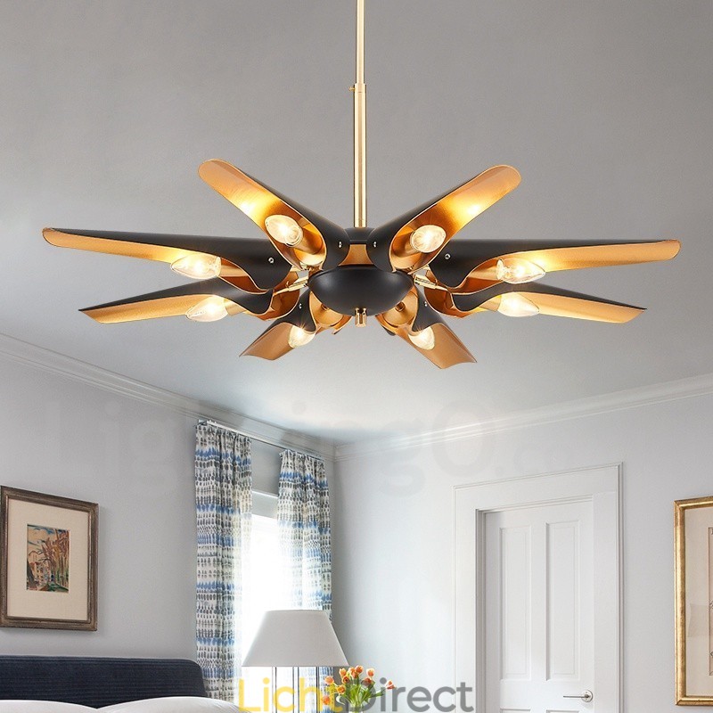 8-lichts retro rustieke luxe aluminiumlegering hanglamp kroonluchter met aluminiumlegering kap