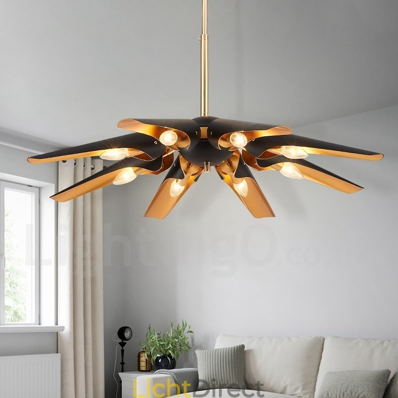 8-lichts retro rustieke luxe aluminiumlegering hanglamp kroonluchter met aluminiumlegering kap