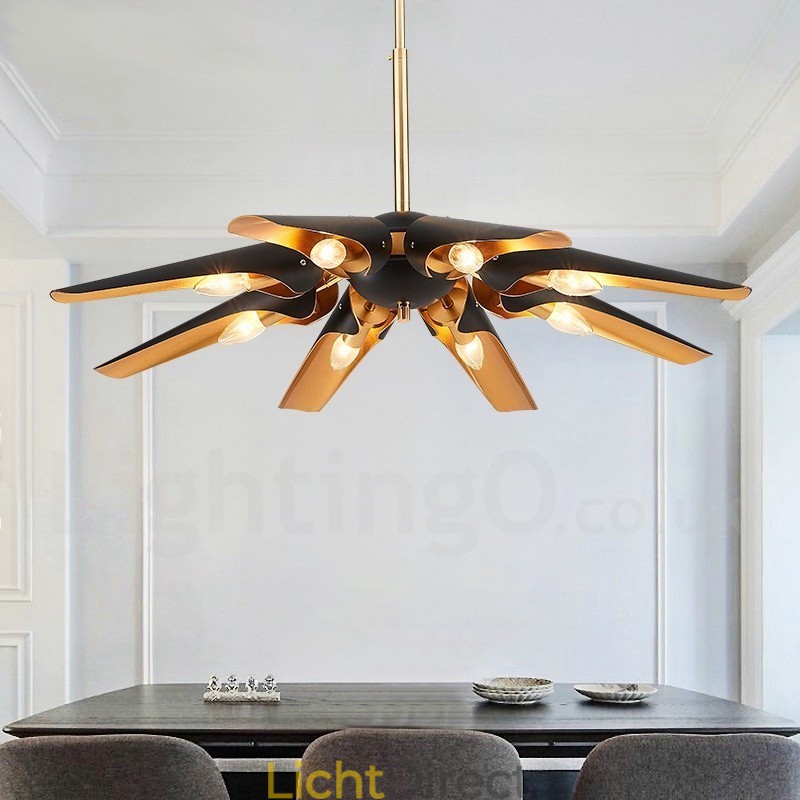 8-lichts retro rustieke luxe aluminiumlegering hanglamp kroonluchter met aluminiumlegering kap