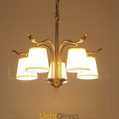 5-lichts retro rustieke luxe messing hanglamp kroonluchter met stoffen kap 5-lichts retro rustieke luxe messing hanglamp kroonluchter met stoffen kap