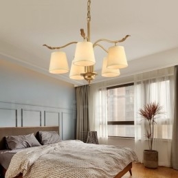 5-lichts retro rustieke luxe messing hanglamp kroonluchter met stoffen kap