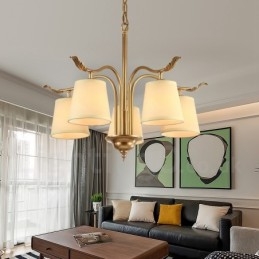 5-lichts retro rustieke luxe messing hanglamp kroonluchter met stoffen kap