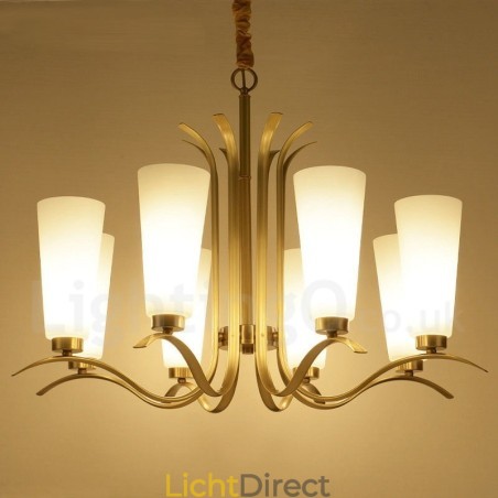 8-lichts retro rustieke luxe messing hanglamp kroonluchter met glazen kap 8-lichts retro rustieke luxe messing hanglamp kroonluchter met glazen kap