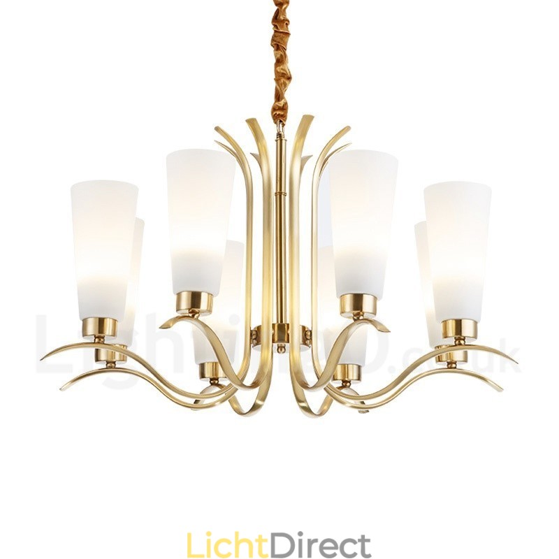 8-lichts retro rustieke luxe messing hanglamp kroonluchter met glazen kap
