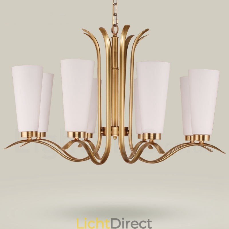 8-lichts retro rustieke luxe messing hanglamp kroonluchter met glazen kap