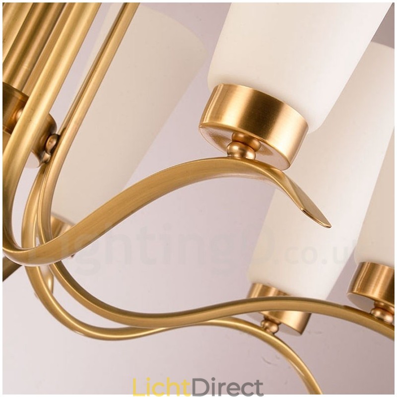 8-lichts retro rustieke luxe messing hanglamp kroonluchter met glazen kap