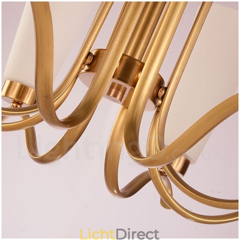 8-lichts retro rustieke luxe messing hanglamp kroonluchter met glazen kap
