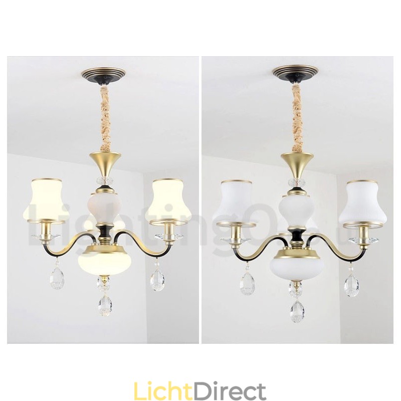 3-lichts retro rustieke luxe kristallen hanglamp kroonluchter met glazen kap