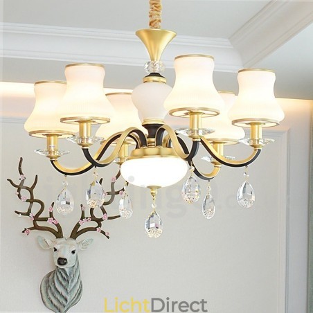 6-lichts retro rustieke luxe kristallen hanglamp kroonluchter met glazen kap 6-lichts retro rustieke luxe kristallen hanglamp kroonluchter met glazen kap