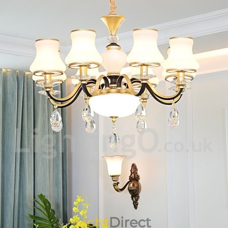 8-lichts retro rustieke luxe kristallen hanglamp kroonluchter met glazen kap 8-lichts retro rustieke luxe kristallen hanglamp kroonluchter met glazen kap