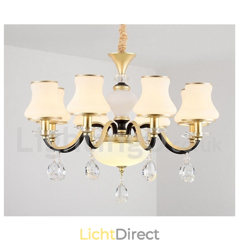 8-lichts retro rustieke luxe kristallen hanglamp kroonluchter met glazen kap