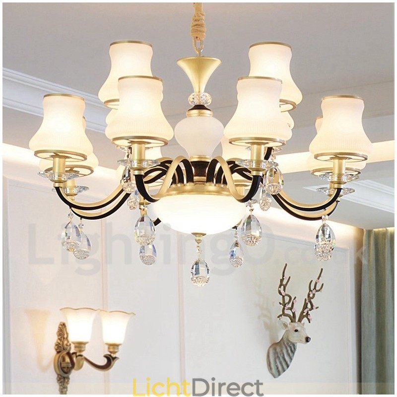 12 Licht Retro Rustieke Luxe Kristallen Hanglamp Kroonluchter met Glazen Kap