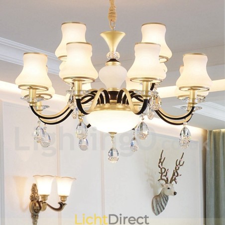 12 Licht Retro Rustieke Luxe Kristallen Hanglamp Kroonluchter met Glazen Kap 12 Licht Retro Rustieke Luxe Kristallen Hanglamp Kroonluchter met Glazen Kap