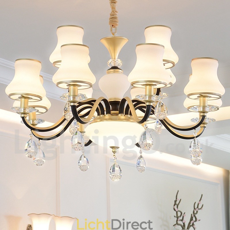 12 Licht Retro Rustieke Luxe Kristallen Hanglamp Kroonluchter met Glazen Kap