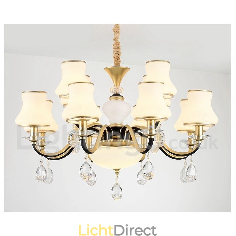 12 Licht Retro Rustieke Luxe Kristallen Hanglamp Kroonluchter met Glazen Kap