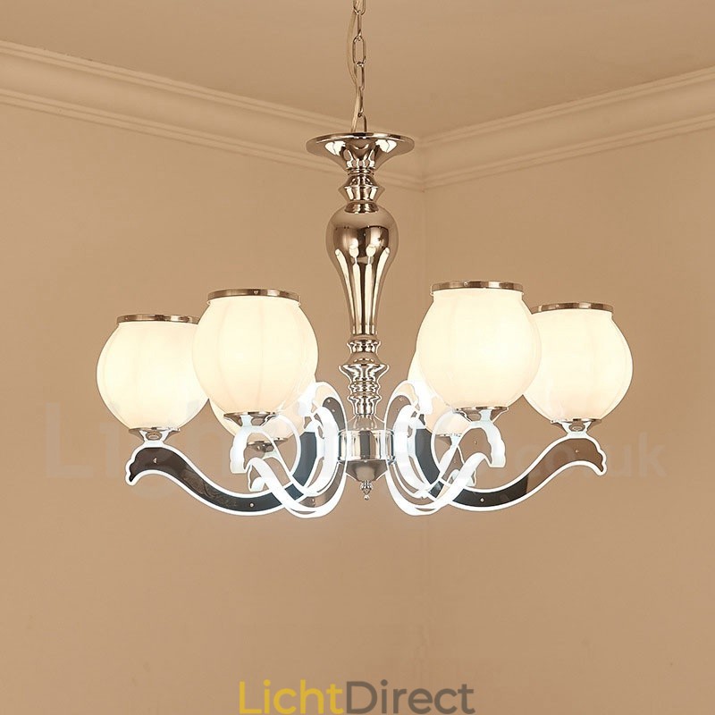 6-lichts moderne, eigentijdse luxe hanglamp kroonluchter met glazen kap