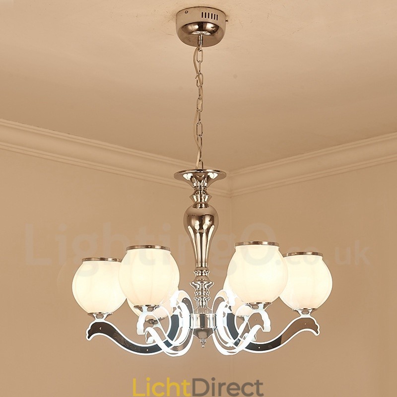 6-lichts moderne, eigentijdse luxe hanglamp kroonluchter met glazen kap