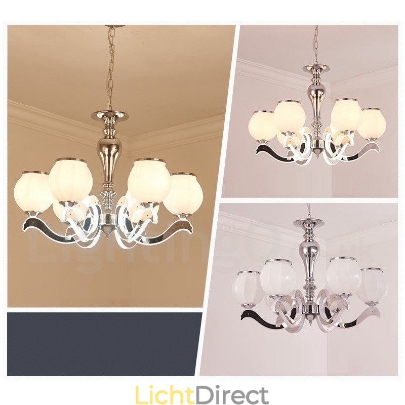6-lichts moderne, eigentijdse luxe hanglamp kroonluchter met glazen kap