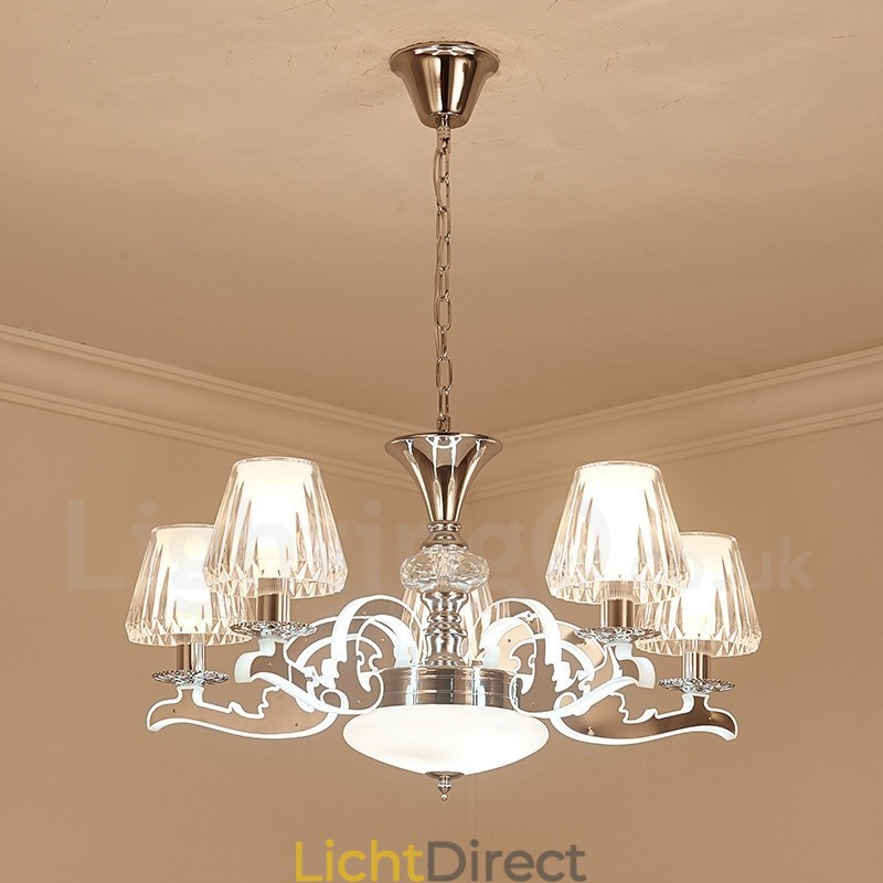 Retro Rustieke Luxe Kristallen Hanglamp Kroonluchter met Glazen Kap