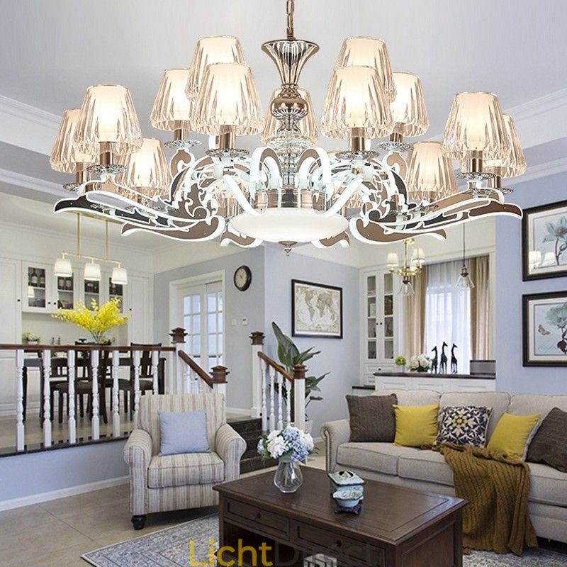 Retro Rustieke Luxe Kristallen Hanglamp Kroonluchter met Glazen Kap