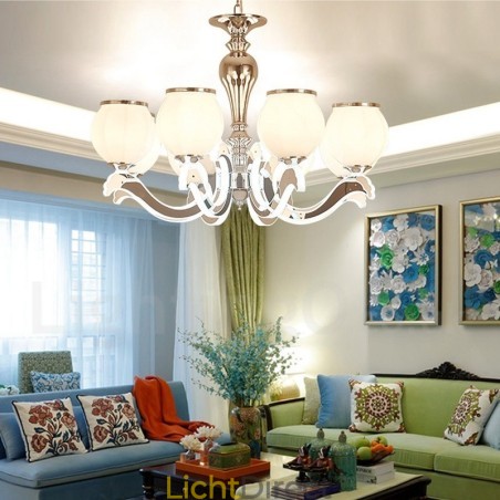8-lichts moderne, eigentijdse luxe hanglamp kroonluchter met glazen kap 8-lichts moderne, eigentijdse luxe hanglamp kroonluchter met glazen kap