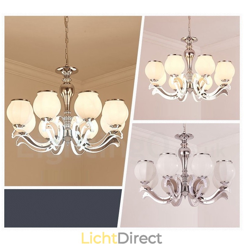 8-lichts moderne, eigentijdse luxe hanglamp kroonluchter met glazen kap