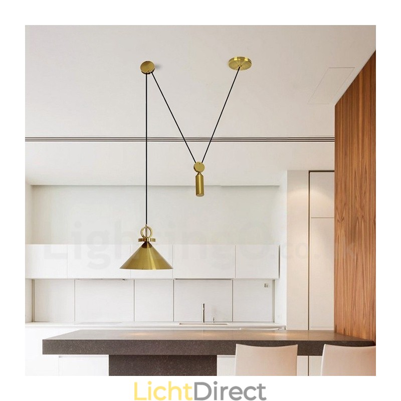 Puur koperen moderne eigentijdse Scandinavische stijl Rise and Fall hanglamp messing plafondlamp