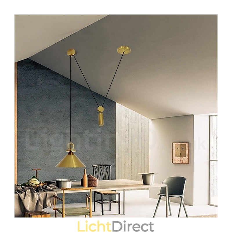 Puur koperen moderne eigentijdse Scandinavische stijl Rise and Fall hanglamp messing plafondlamp