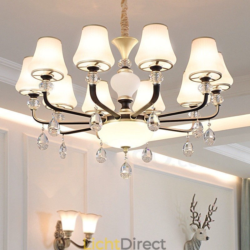 Moderne, eigentijdse retro luxe kristallen hanglamp kroonluchter met glazen kap