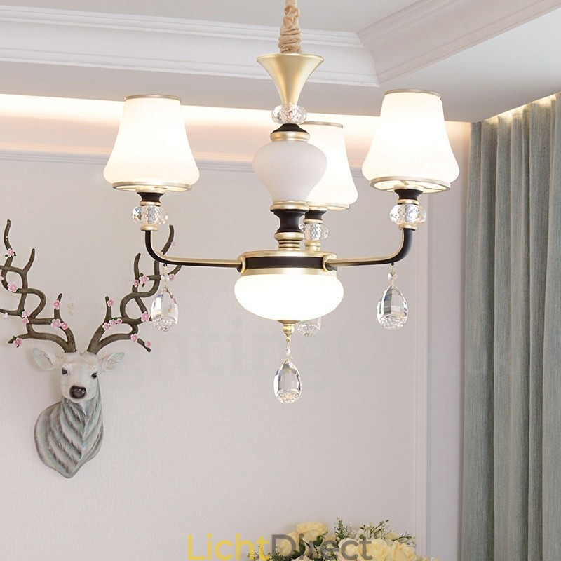 Moderne, eigentijdse retro luxe kristallen hanglamp kroonluchter met glazen kap