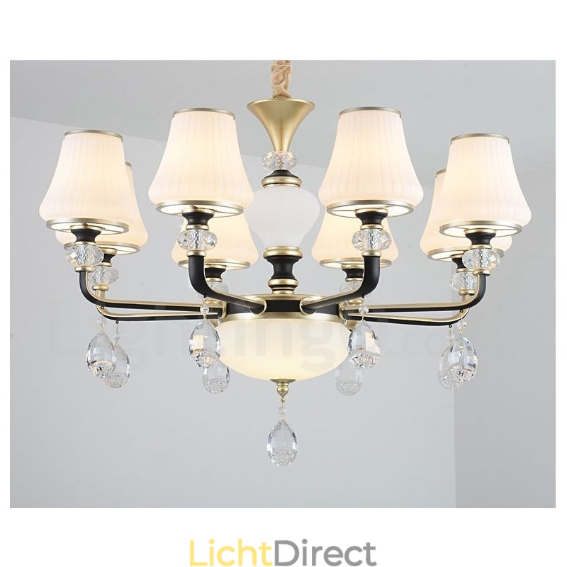 Moderne, eigentijdse retro luxe kristallen hanglamp kroonluchter met glazen kap