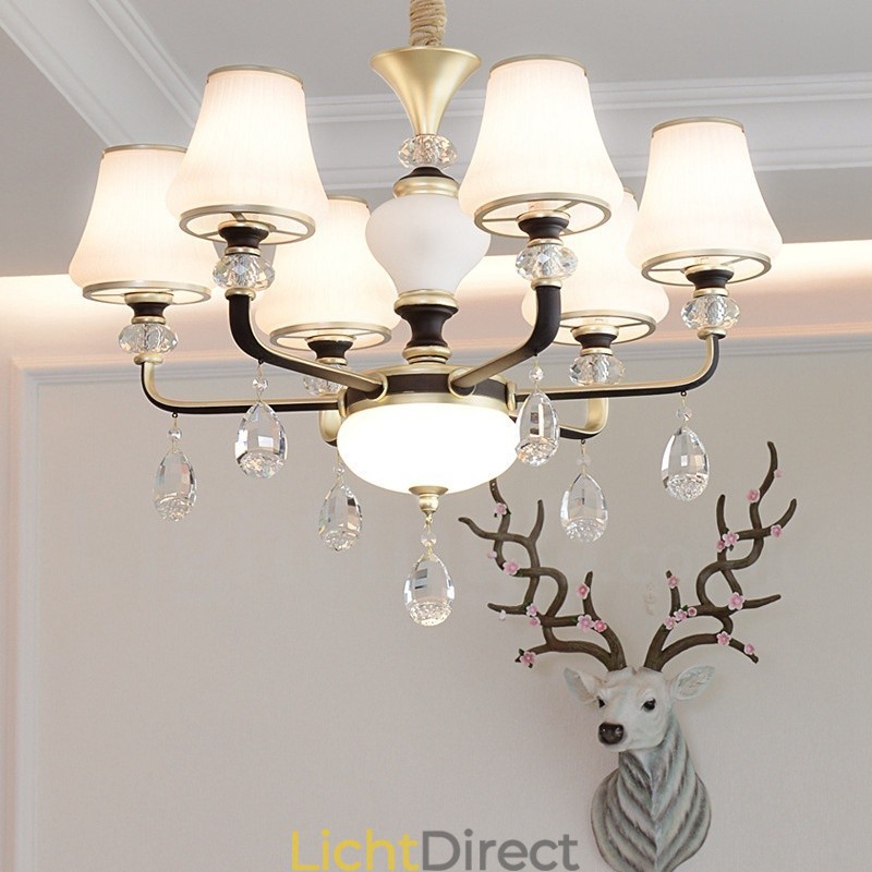 Moderne, eigentijdse retro luxe kristallen hanglamp kroonluchter met glazen kap