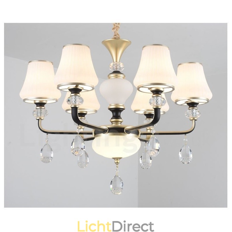 Moderne, eigentijdse retro luxe kristallen hanglamp kroonluchter met glazen kap