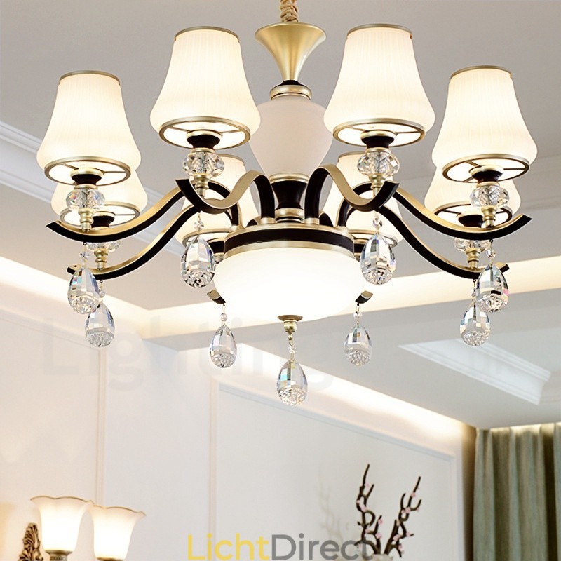 Moderne, eigentijdse retro luxe kristallen hanglamp kroonluchter met glazen kap