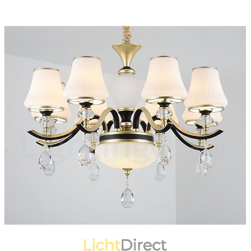 Moderne, eigentijdse retro luxe kristallen hanglamp kroonluchter met glazen kap