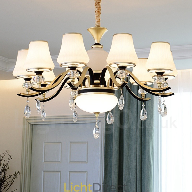 Moderne, eigentijdse retro luxe kristallen hanglamp kroonluchter met glazen kap