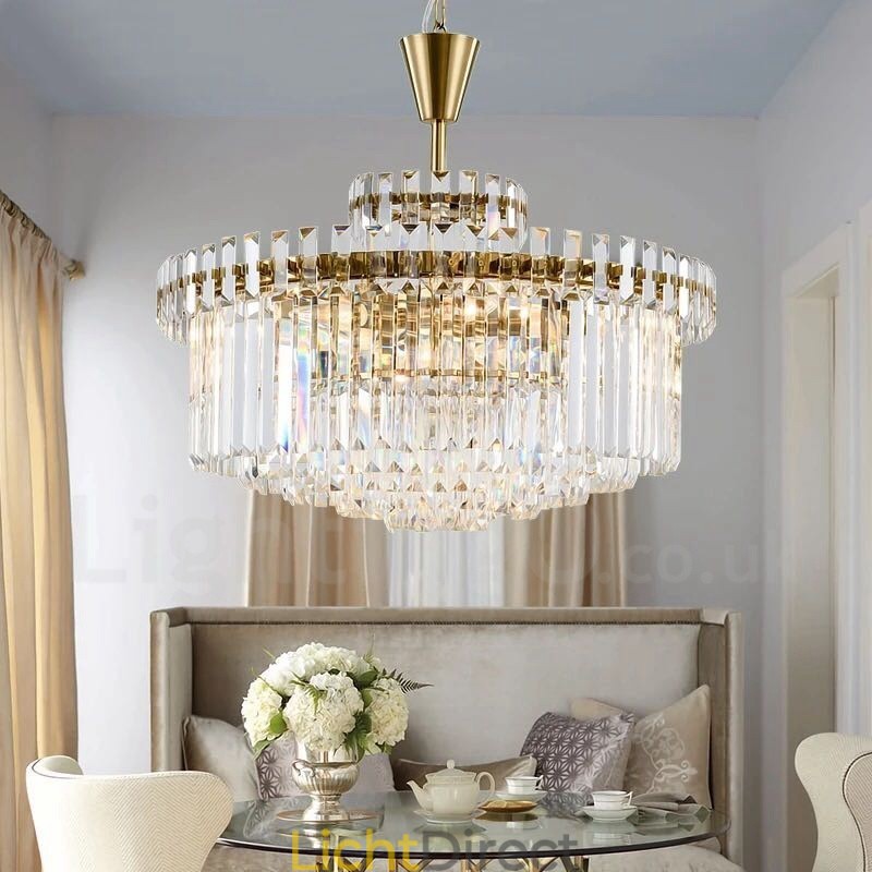 Moderne, eigentijdse 9-lichts stalen hanglamp met kristallen kap