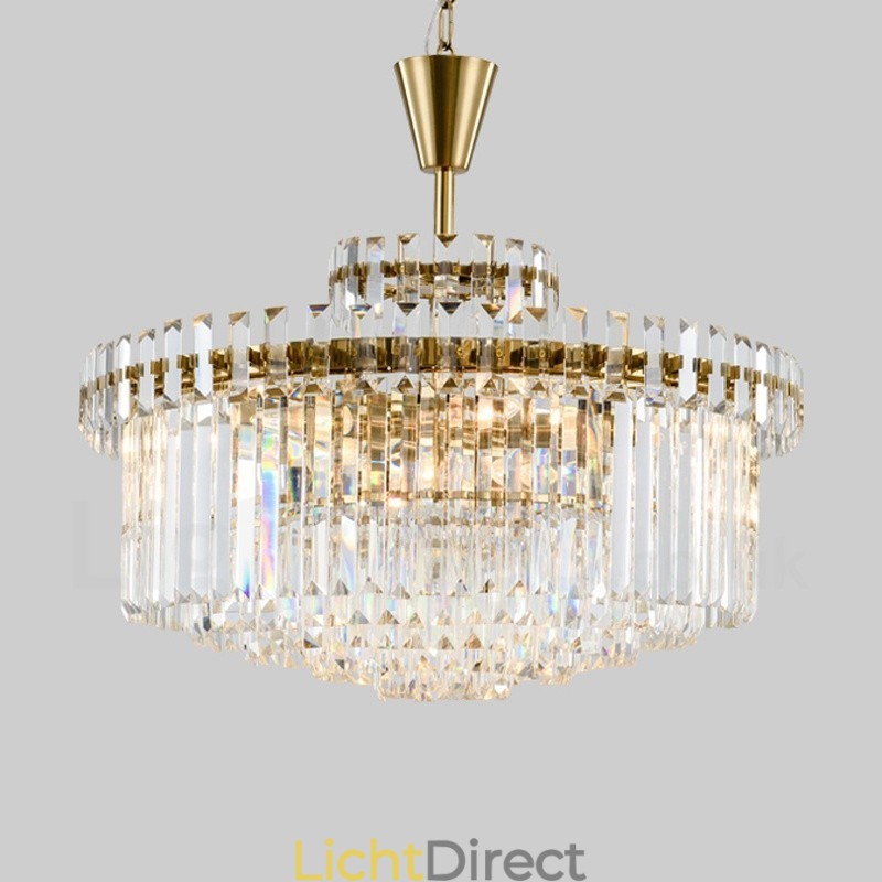 Moderne, eigentijdse 9-lichts stalen hanglamp met kristallen kap