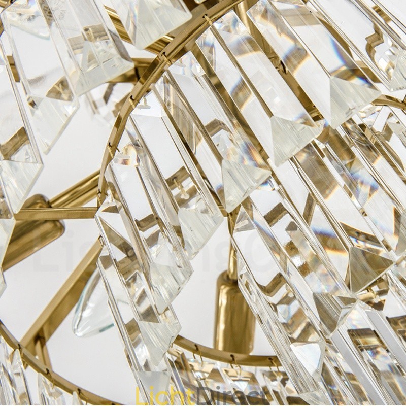 Moderne, eigentijdse 9-lichts stalen hanglamp met kristallen kap