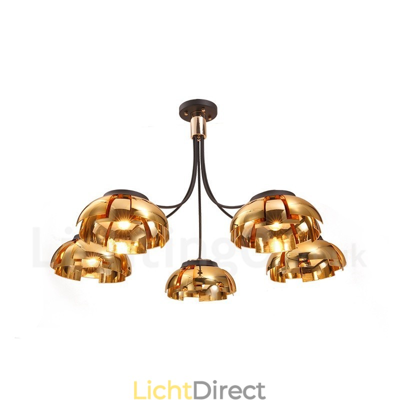 Moderne eigentijdse 5-lichts stalen kroonluchter met acryl kap