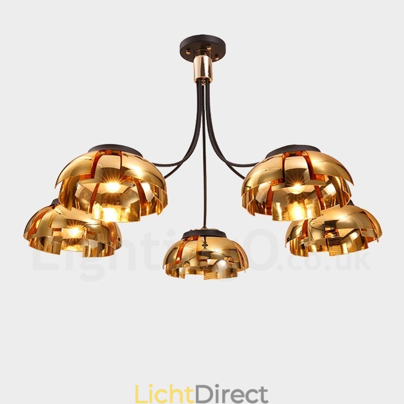 Moderne eigentijdse 5-lichts stalen kroonluchter met acryl kap