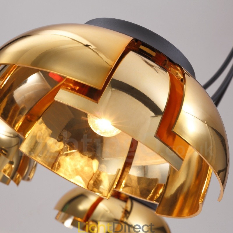 Moderne eigentijdse 5-lichts stalen kroonluchter met acryl kap