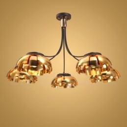 Moderne eigentijdse 5-lichts stalen kroonluchter met acryl kap